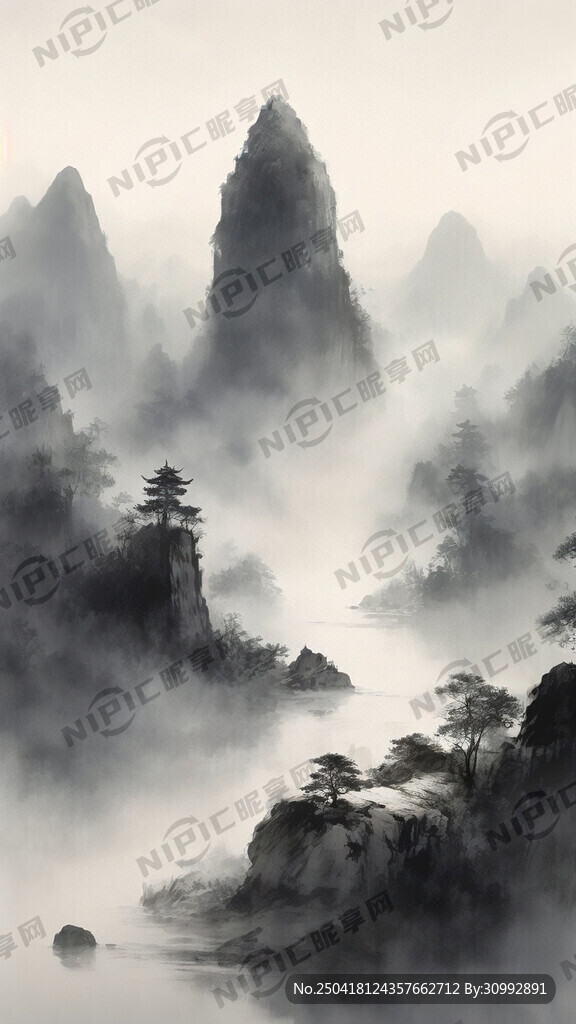 山谷 中国风 中国画 山水