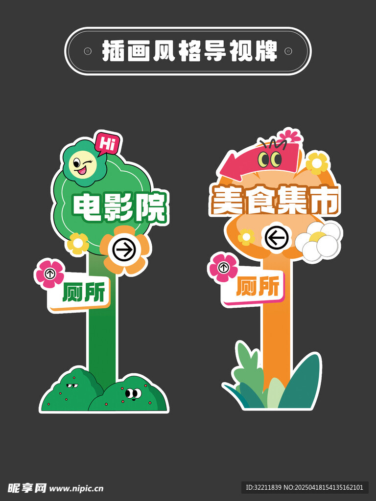 卡通插画路标导视牌