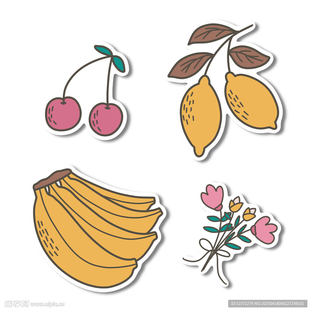 水果与花的可爱插画