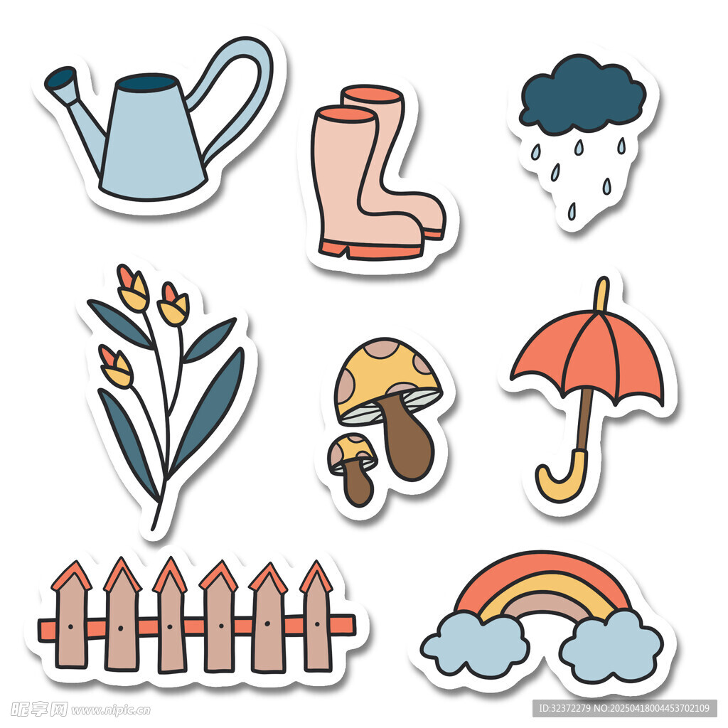 可爱园艺与雨天元素贴纸
