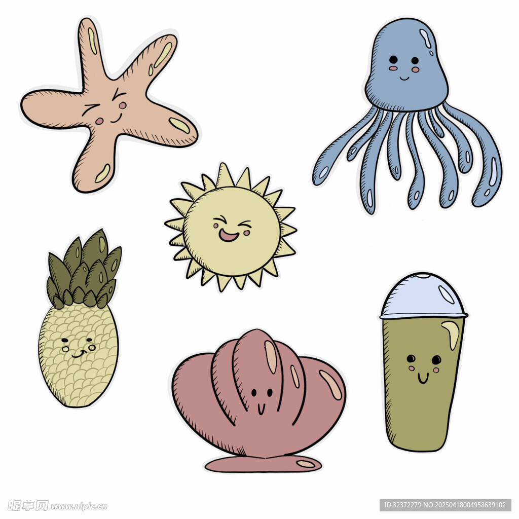 可爱海洋元素卡通插画