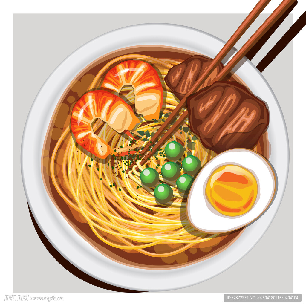 美味海鲜拉面插画