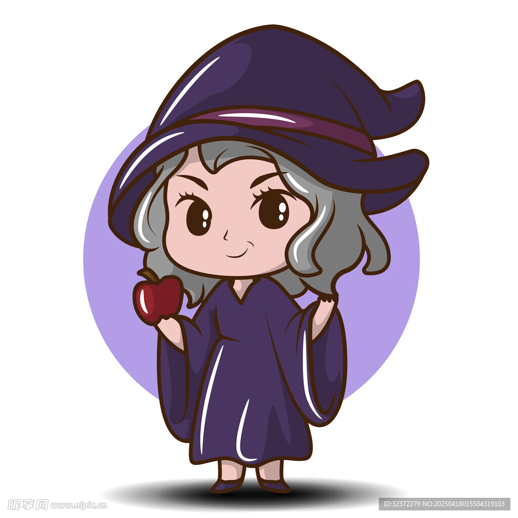 可爱小女巫手持红苹果