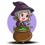 女巫在魔法大锅前施法