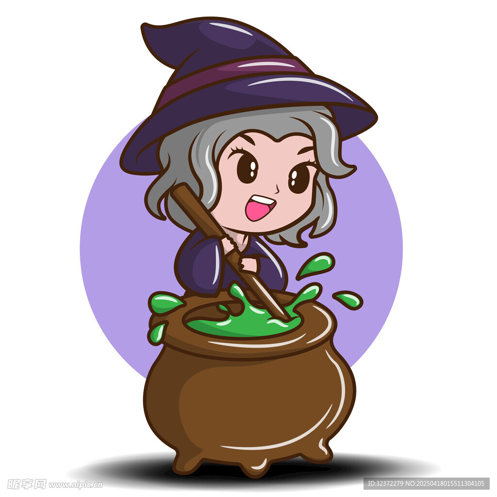 女巫在魔法大锅前施法