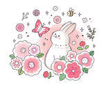 兔子与繁花的梦幻插画