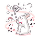 可爱白兔持网捕星