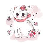 可爱猫咪戴花插画