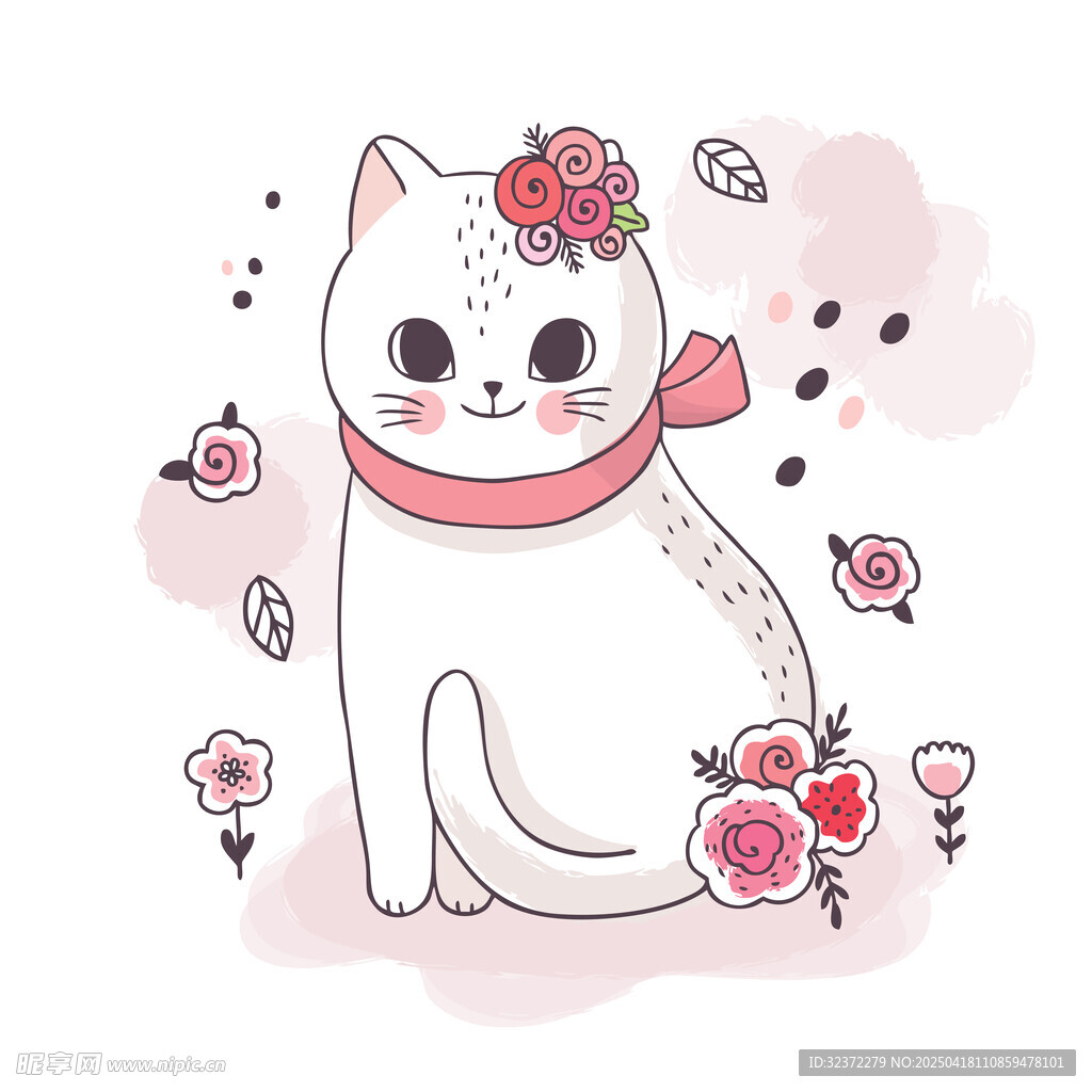 可爱猫咪戴花插画