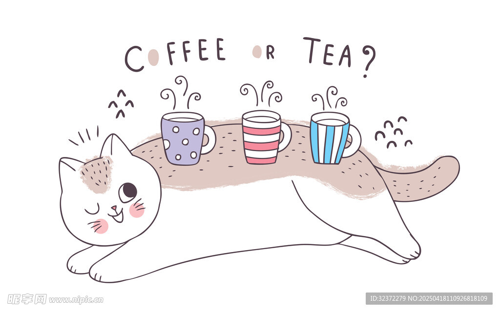 趴着的猫咪与咖啡茶具