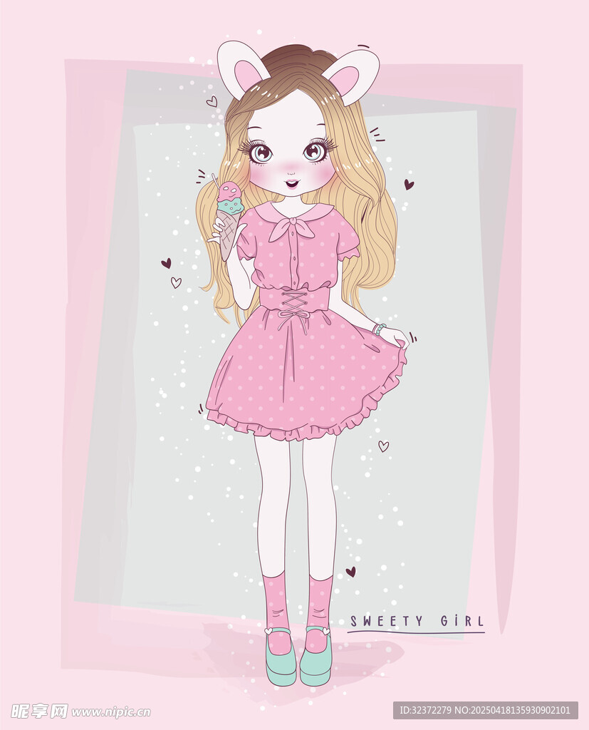 粉色系甜美卡通少女形象