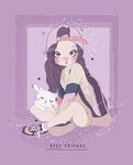 可爱动漫少女与白兔