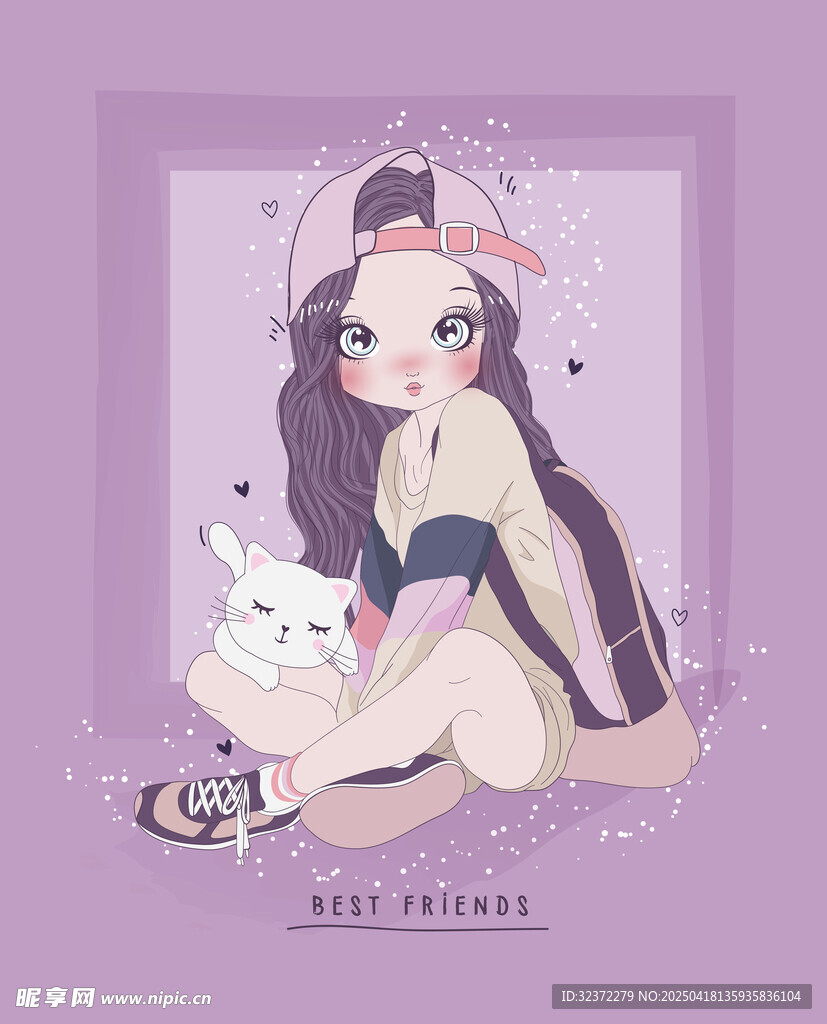 可爱动漫少女与白兔