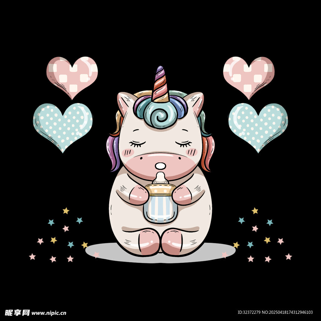 可爱独角兽猫咪梦幻插画