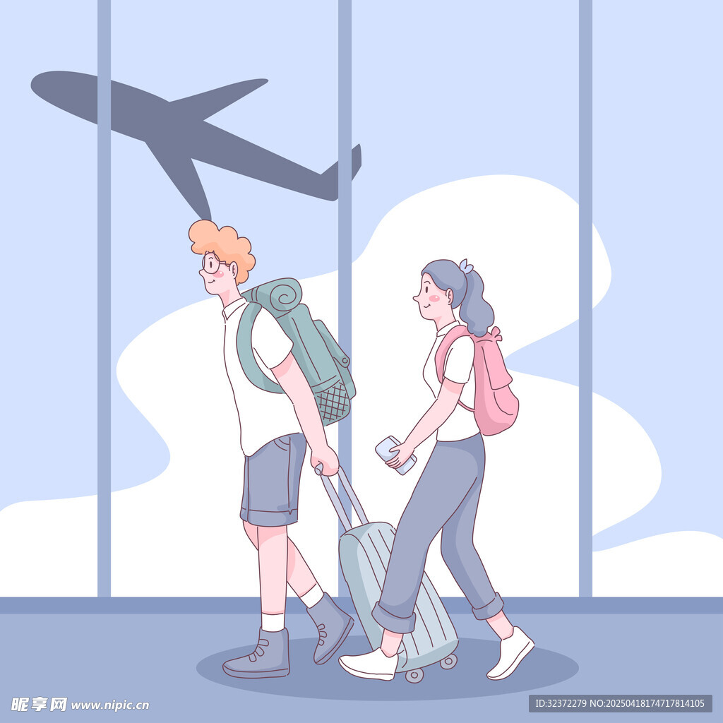 机场中牵手同行的年轻情侣