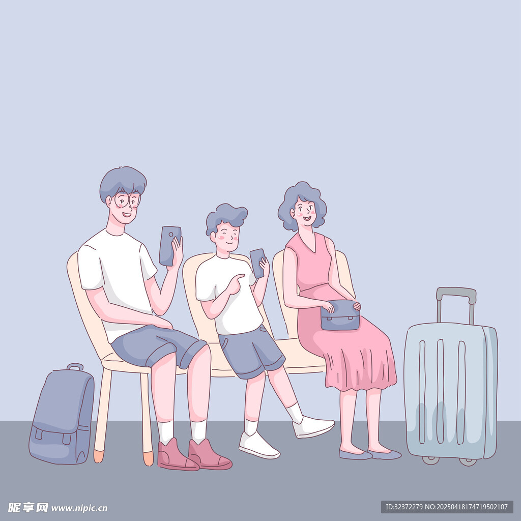 候车乘客专注玩手机场景