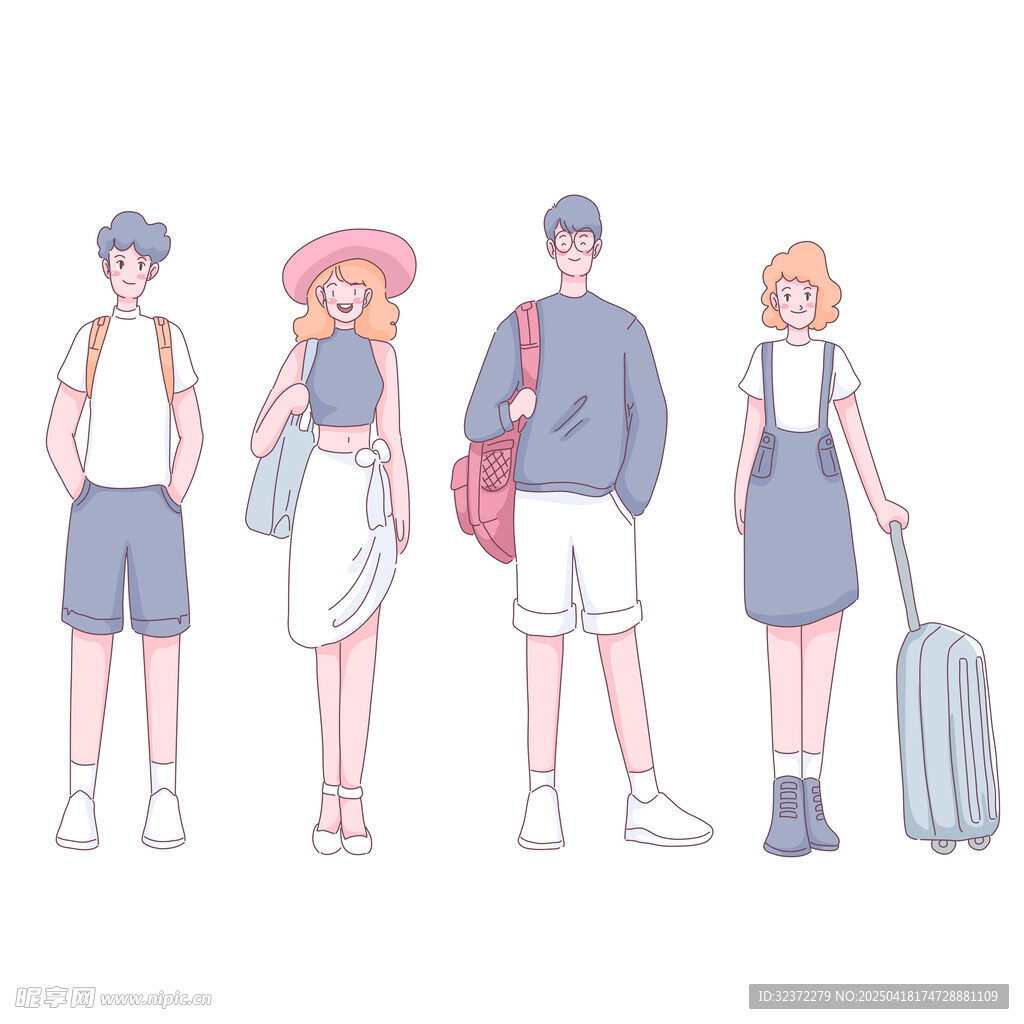青春旅行人物插画
