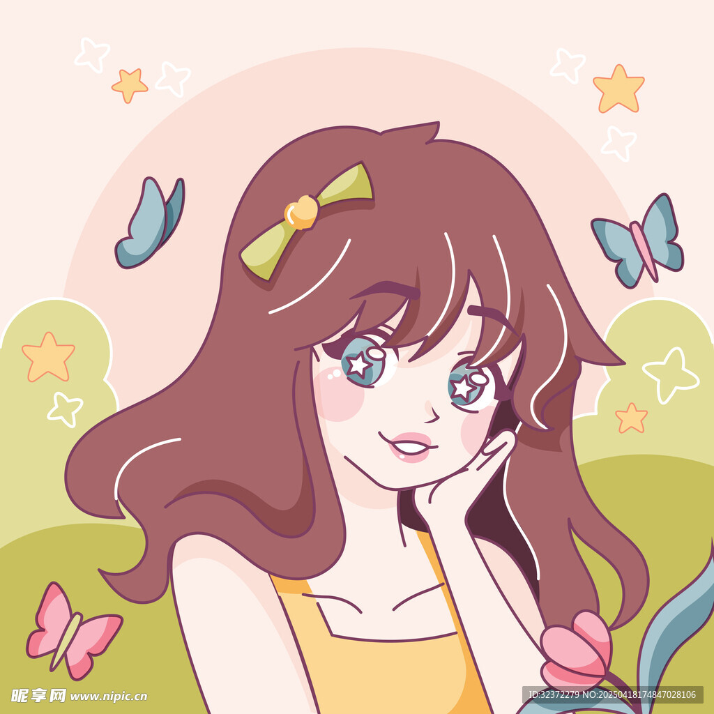 甜美少女与蝴蝶的梦幻场景
