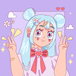 可爱双马尾少女比耶卖萌