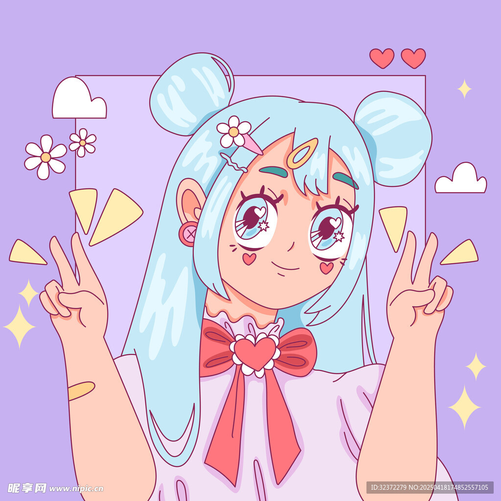 可爱双马尾少女比耶卖萌