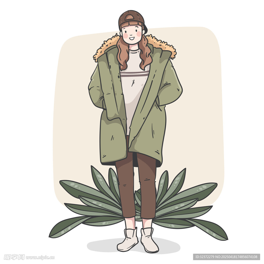 冬日时尚穿搭的卡通女孩