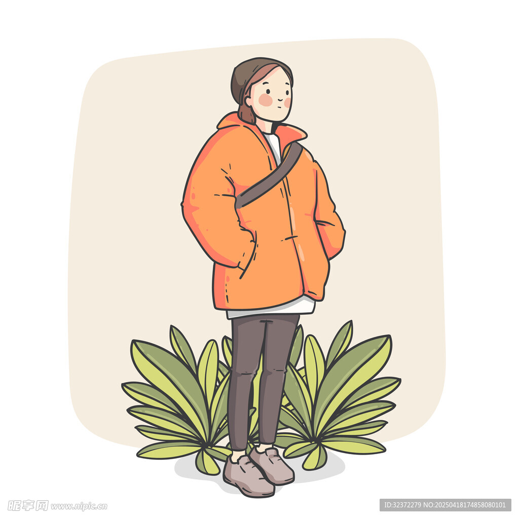 穿橙色外套的站立男子