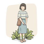条纹上衣女孩插画