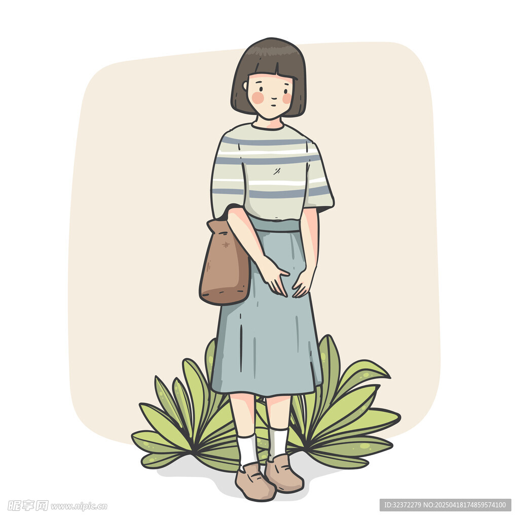 条纹上衣女孩插画