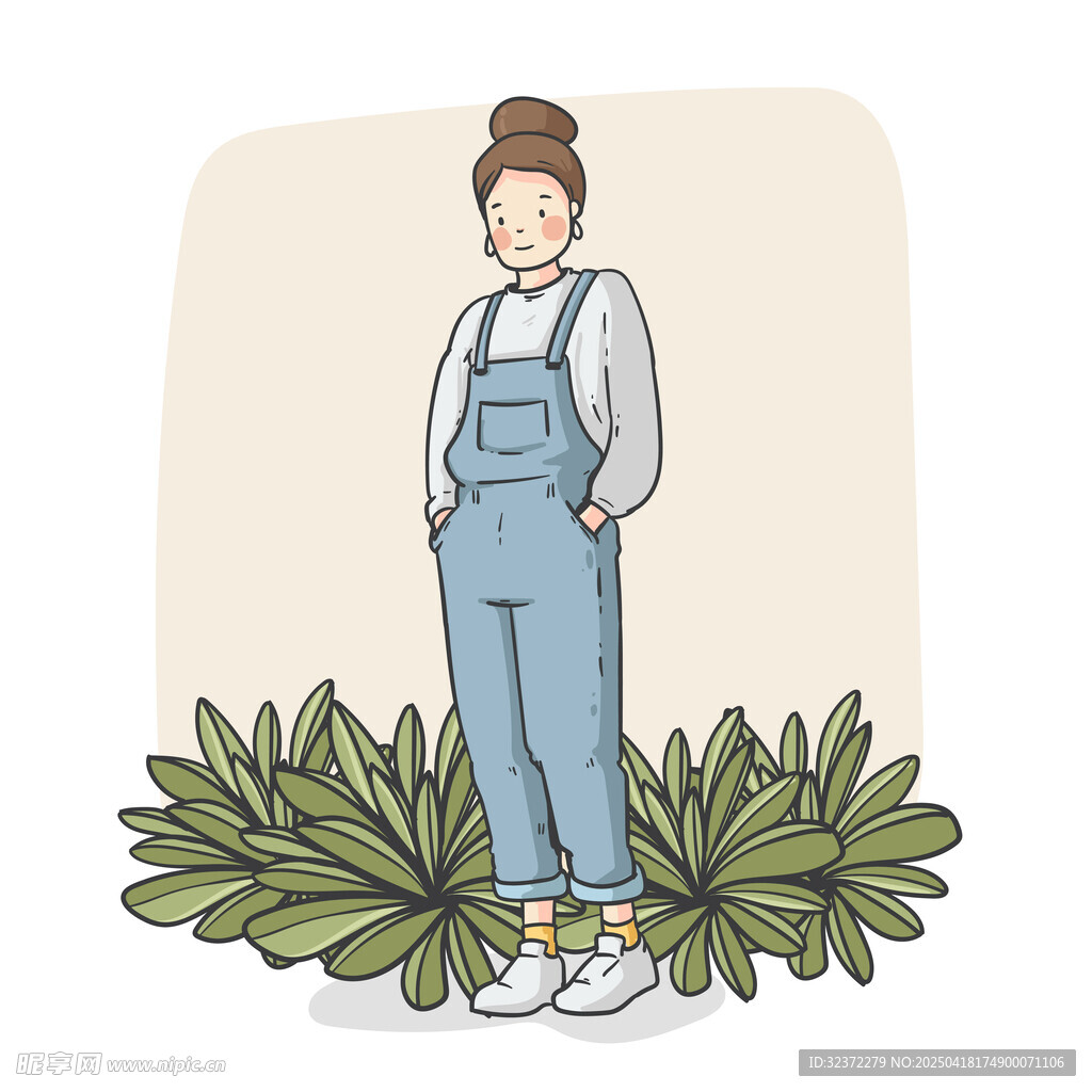 穿背带裤的时尚女孩