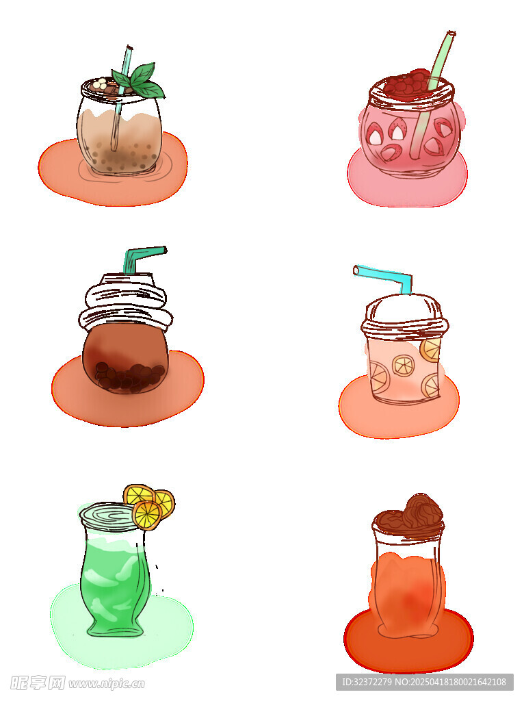 多彩创意饮品插画展示