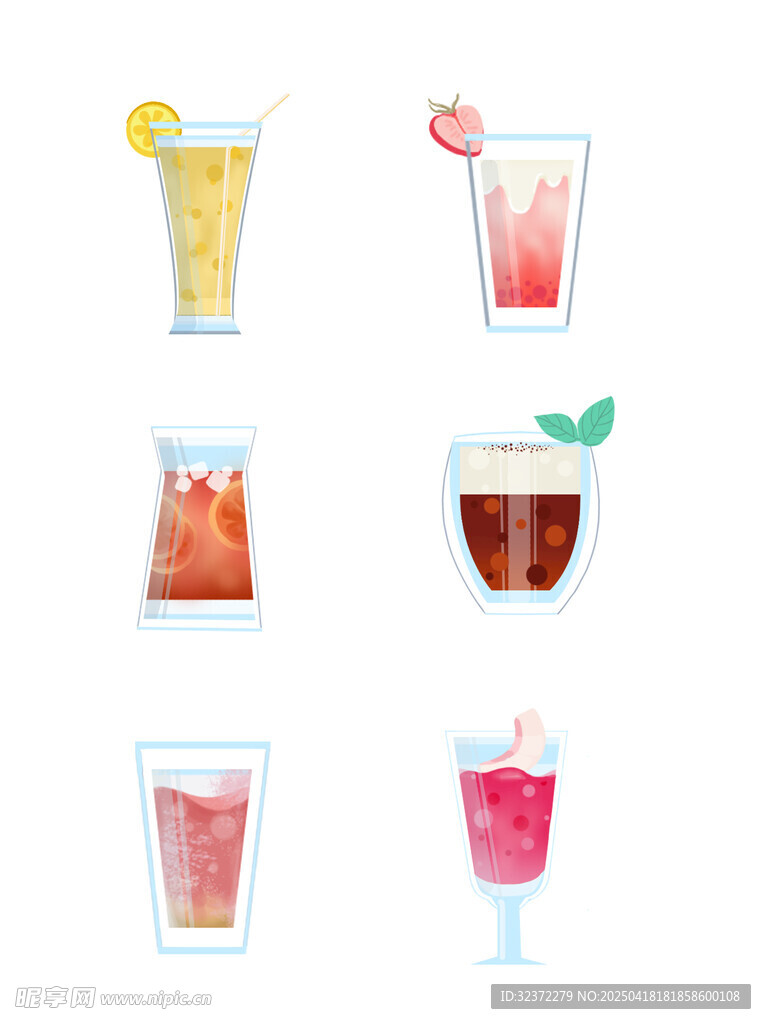 缤纷夏日果汁饮品插画