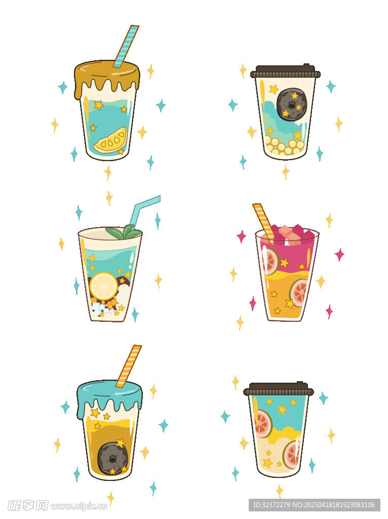 多彩手绘风创意饮品插画