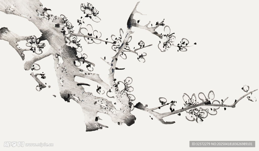 水墨风梅花枝干图