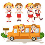 小学生乘校车上学场景