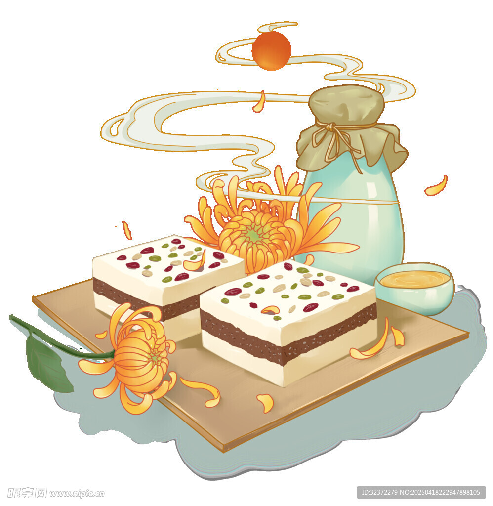秋日桂花糕插画美食图