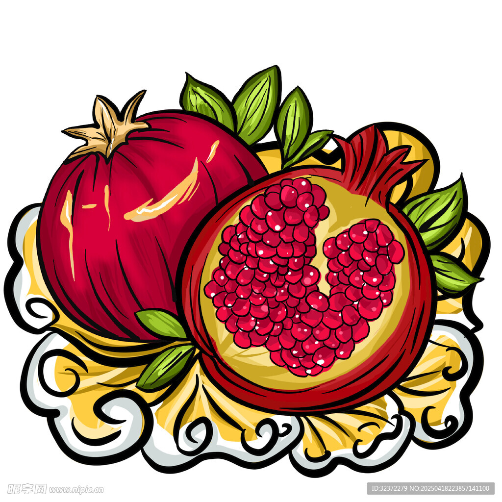手绘石榴插画装饰图案