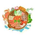 丰盛海鲜火锅美食插画