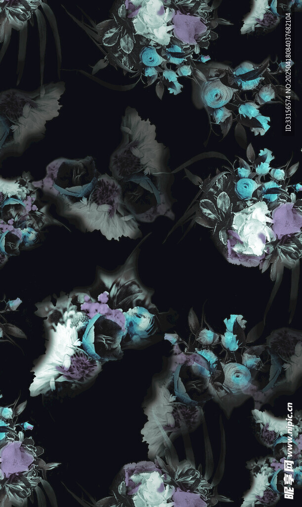 梦幻蓝紫花卉抽象图案