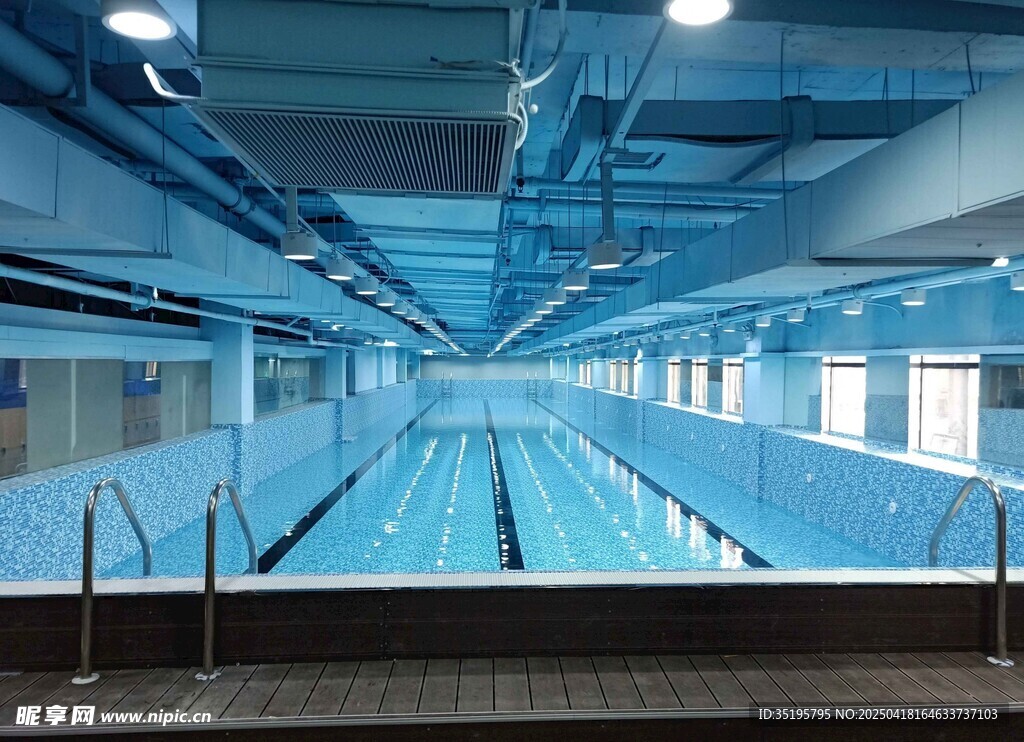 室内蓝色标准游泳池场景