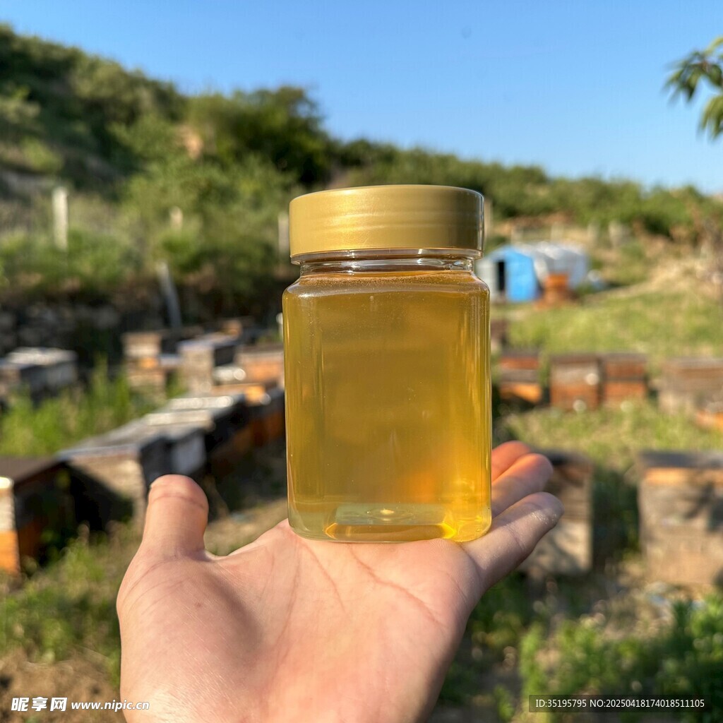 手捧罐装天然蜂蜜