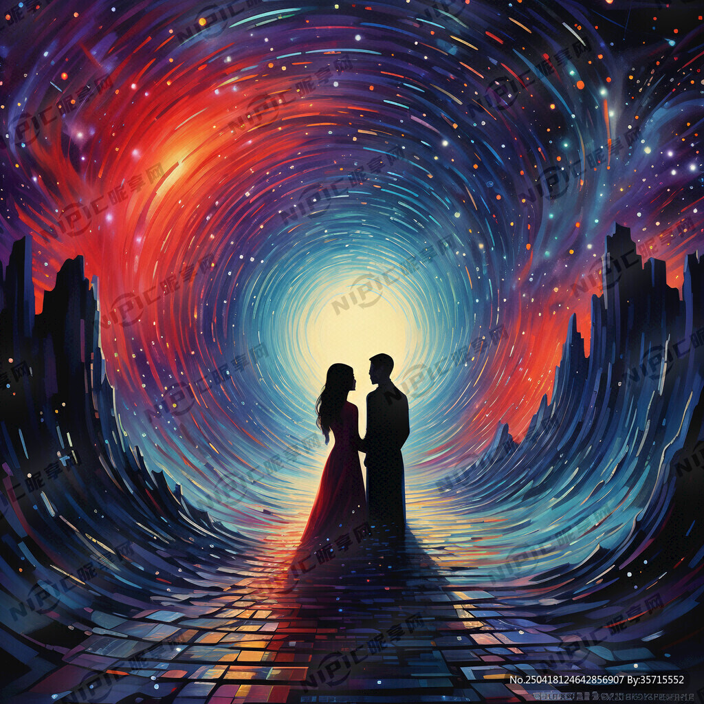 画面中央呈现蓝紫色渐变的扭曲时