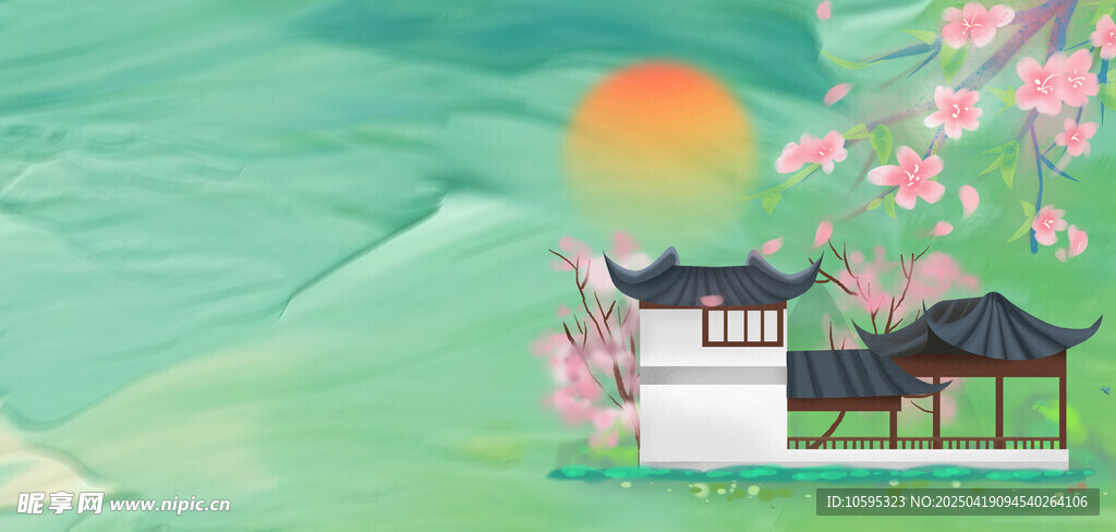 绿色国潮春日背景