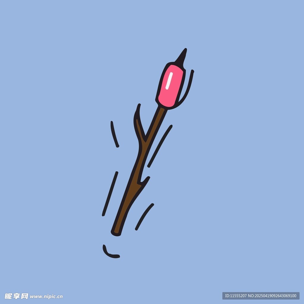 手绘粉色花苞枝条