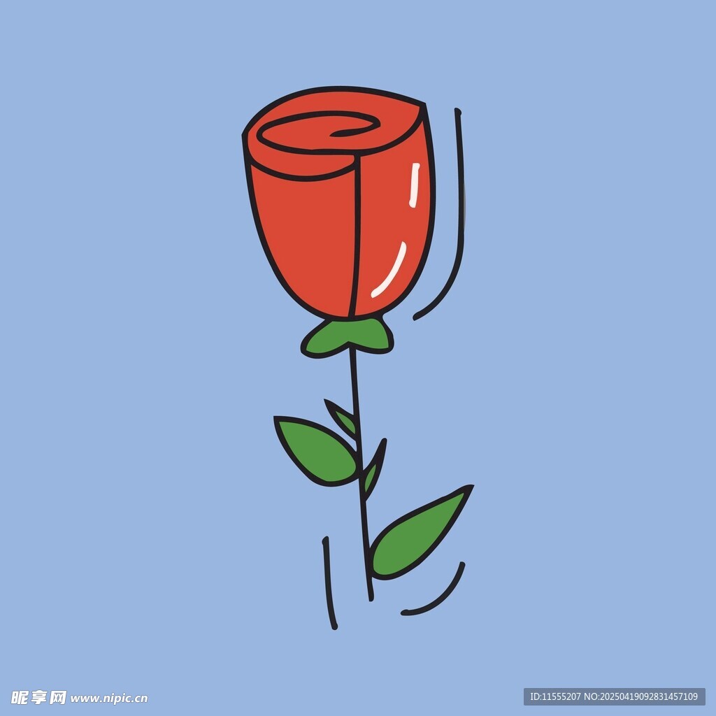 简约线条风红色玫瑰花
