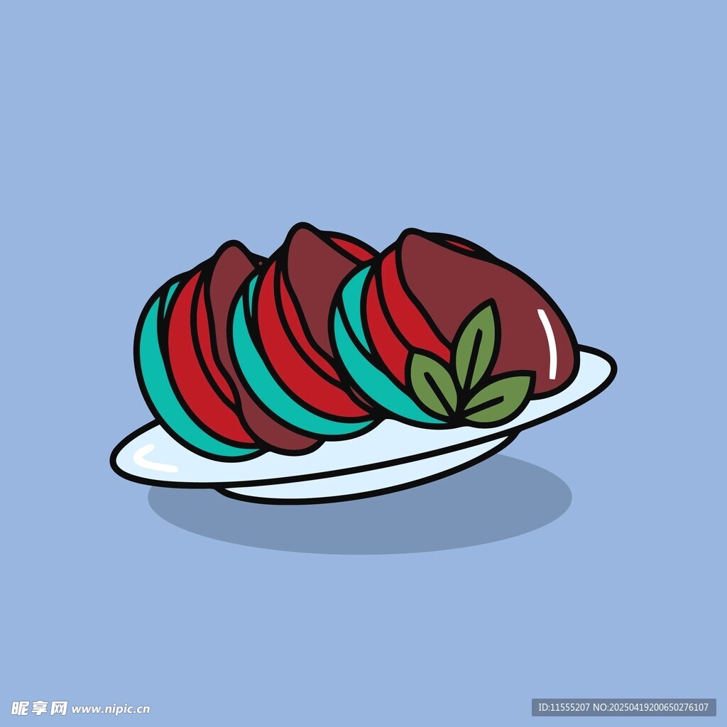 美味切片肉摆盘插画