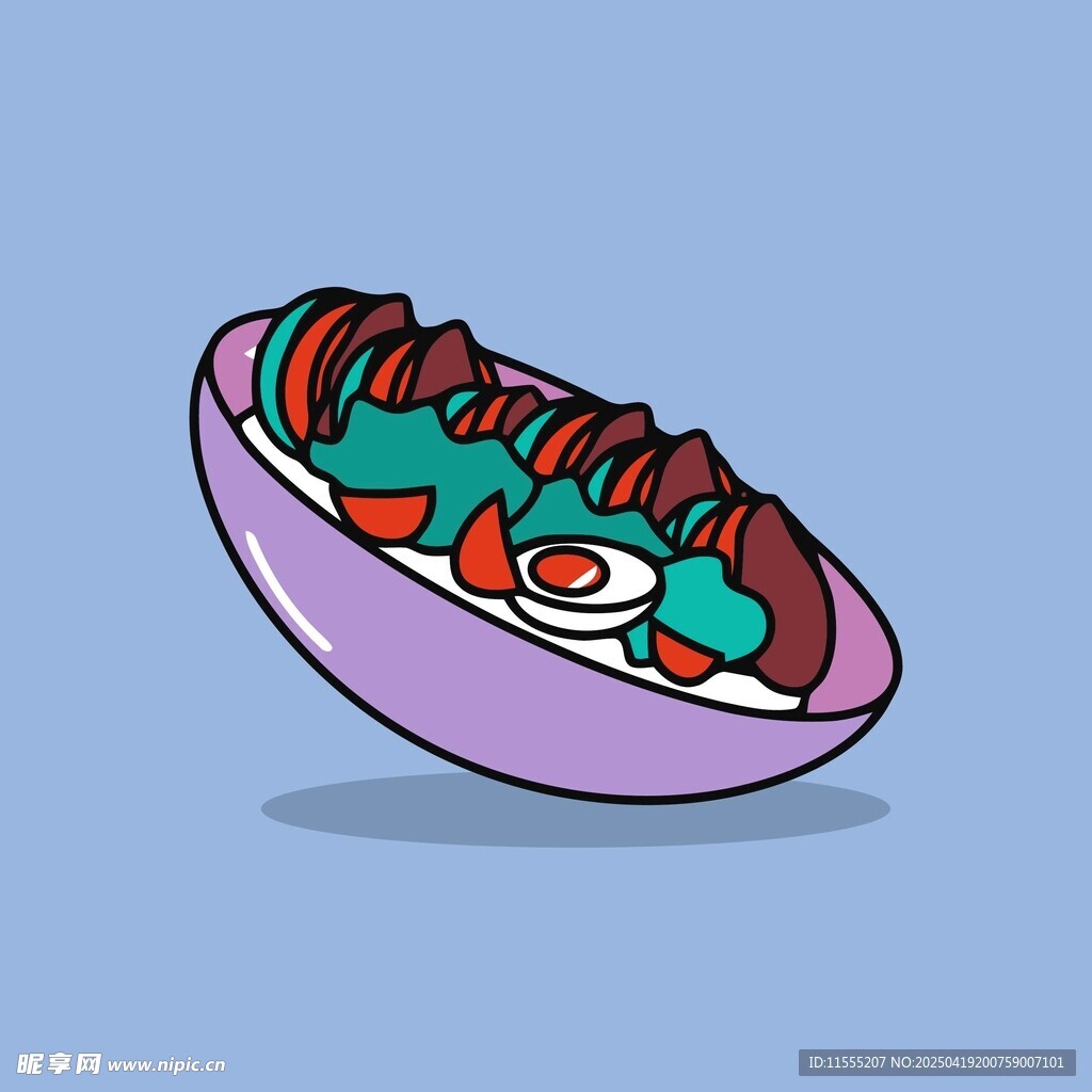 卡通风格的多彩食物碗