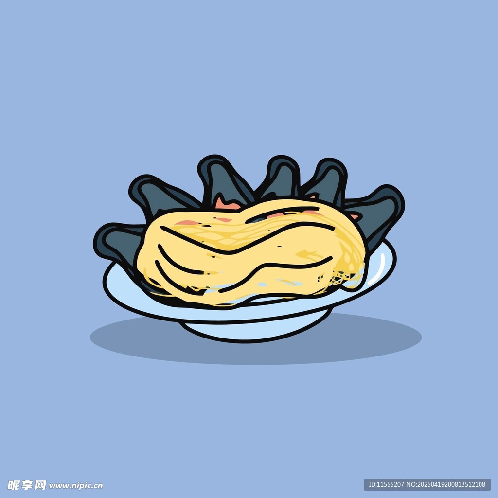 卡通风格盘中的美味食物