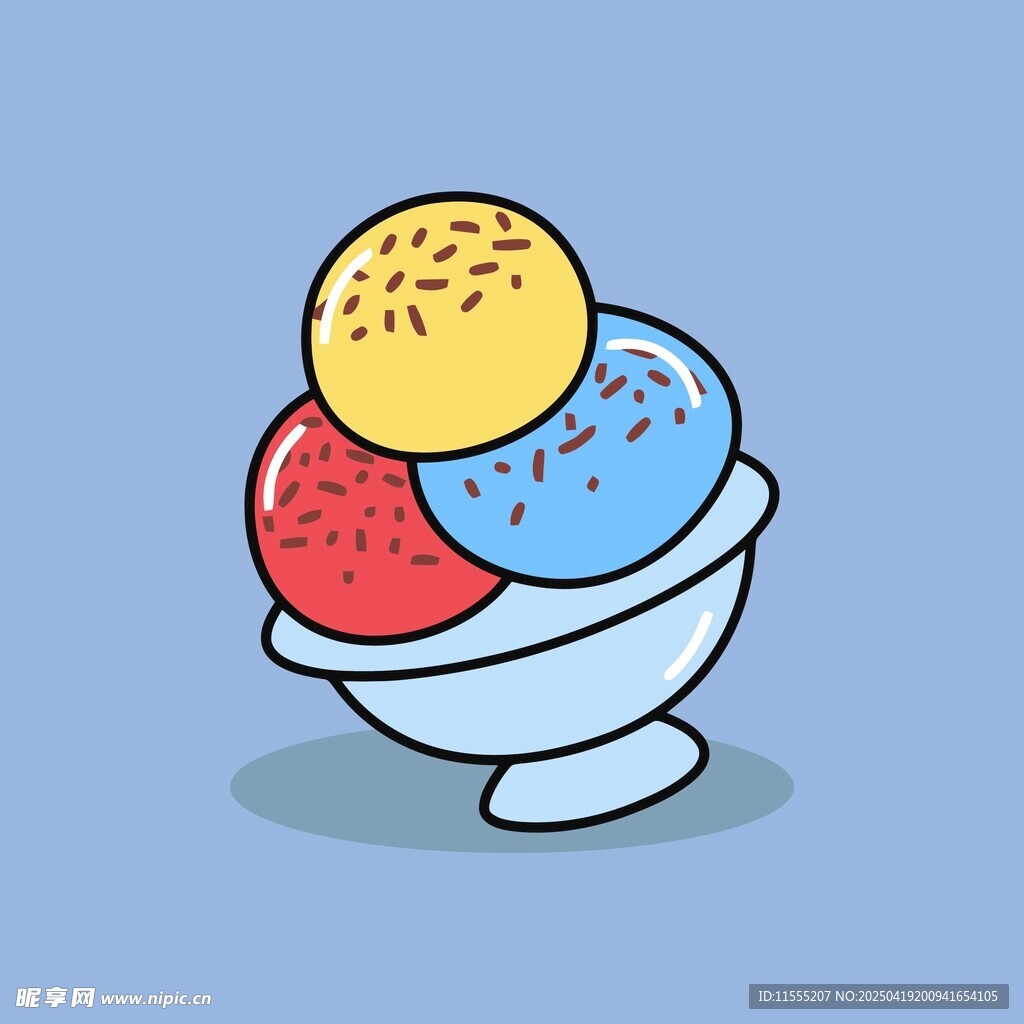卡通风格三色冰淇淋碗