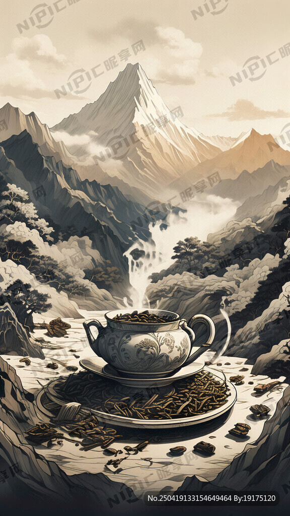 炒茶 山 线条