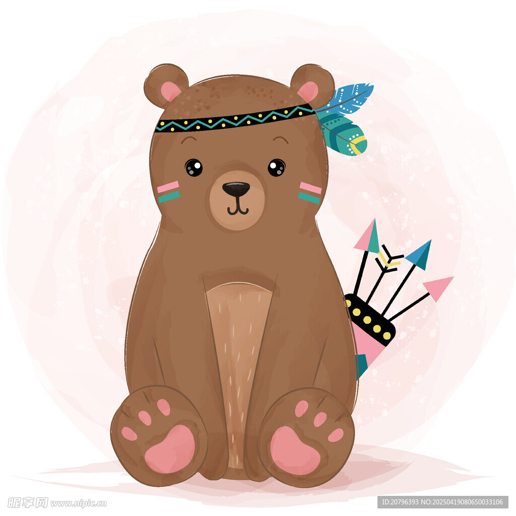 印第安风格小熊插画